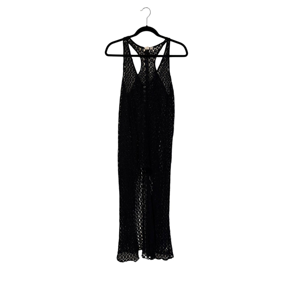 Roxy Black Crochet Knit‎ Maxi Dress Cover Up Sheer Beach Vacation Y2K Whimsygoth